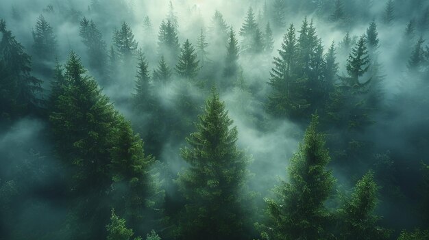 Foto un bosque con árboles y niebla