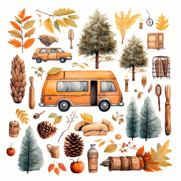 Bosque Aventura Otoño Otoño acuarela ilustración