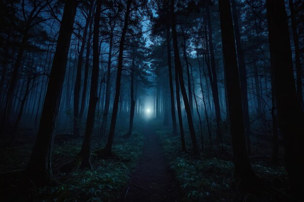 El bosque azul místico en el crepúsculo