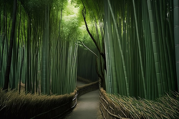 Bosque de bambú de color verde claro
