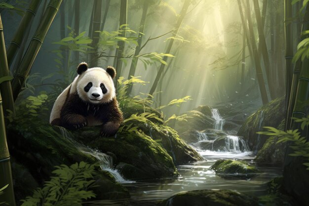 El bosque de bambú del panda místico genera Ai