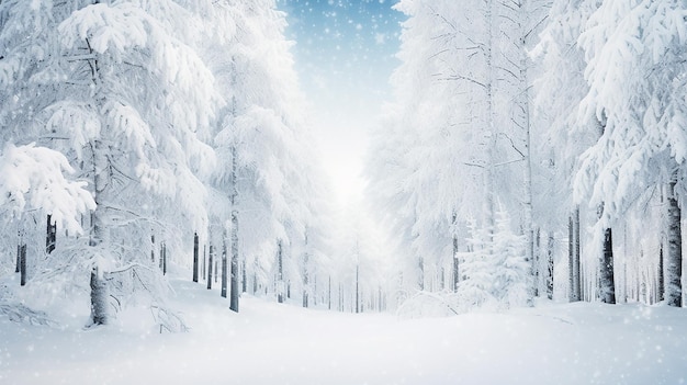 Bosque blanco de invierno con fondo de Navidad de nieve