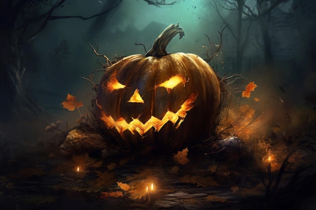 El bosque de calabazas de Halloween genera Ai