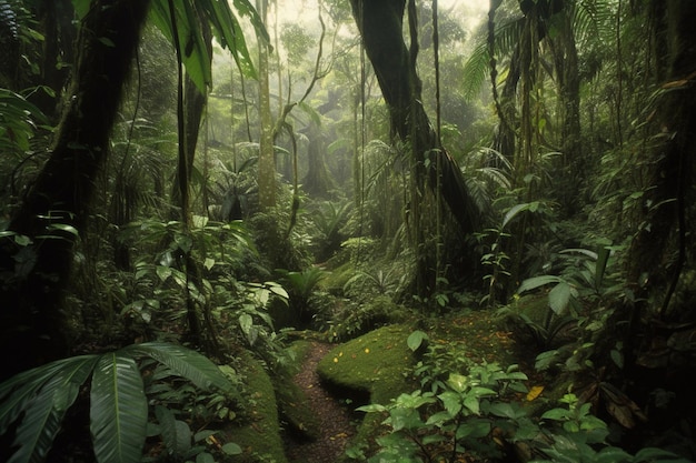 Un bosque con un camino en medio