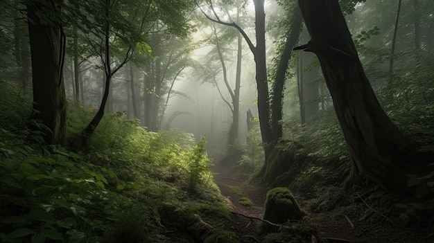 Un bosque con un camino que tiene la palabra bosque.