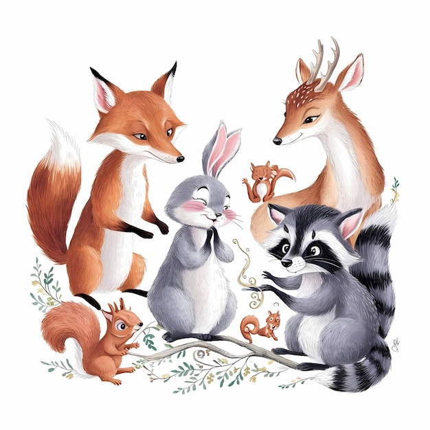 El bosque capricho deliciosa ilustración de la guardería de criaturas adorables