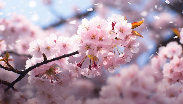 Un bosque de cerezas rosadas en flor