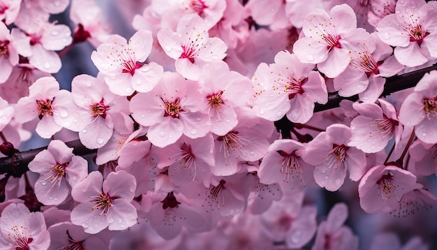 Un bosque de cerezas rosadas en flor