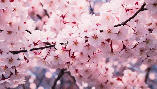 Un bosque de cerezas rosadas en flor