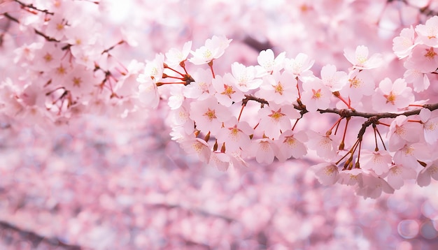 Un bosque de cerezas rosadas en flor