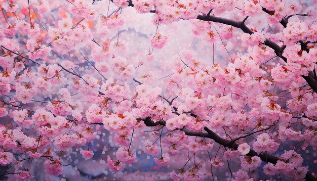 Un bosque de cerezas rosadas en flor