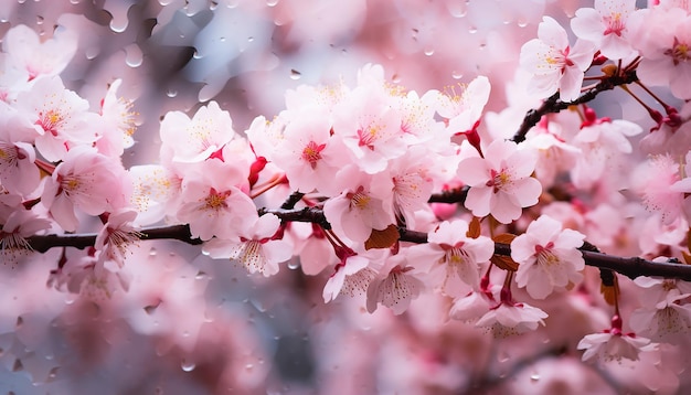 Un bosque de cerezas rosadas en flor