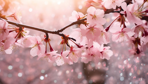 Un bosque de cerezas rosadas en flor