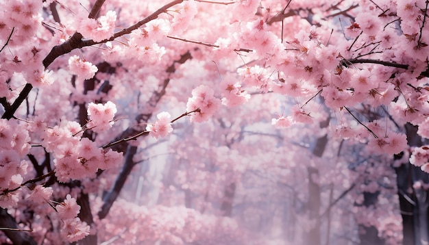 Un bosque de cerezas rosadas en flor