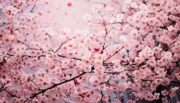 Un bosque de cerezas rosadas en flor