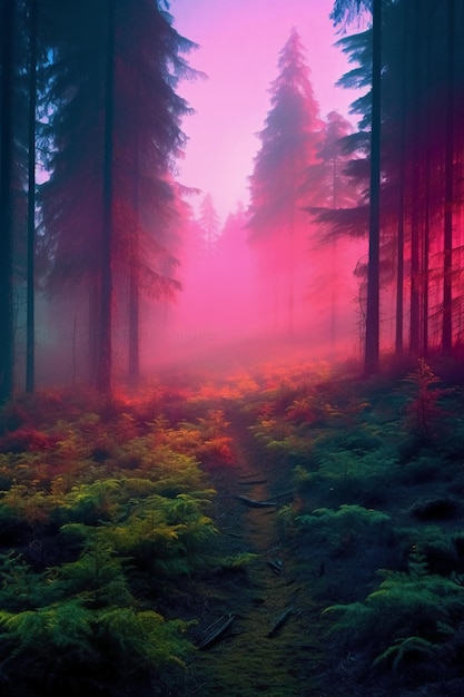 El bosque de colores hermosos generativos de IA