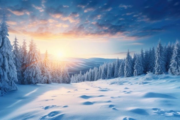 Bosque de coníferas cubierto de nieve en las montañas de Tien Shan en Kazajistán