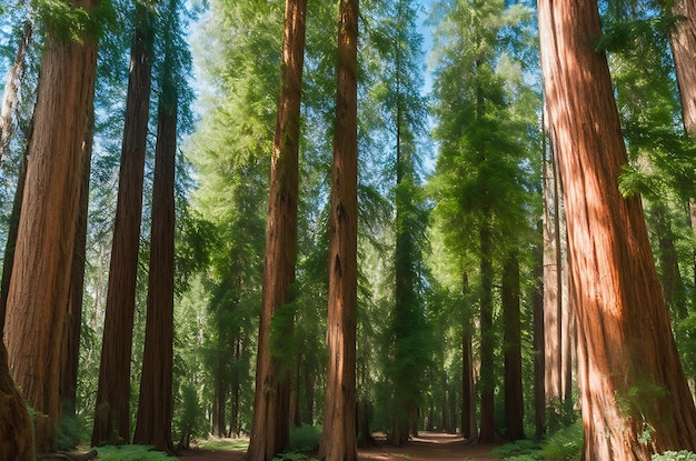 Bosque denso en California muchas secuoyas