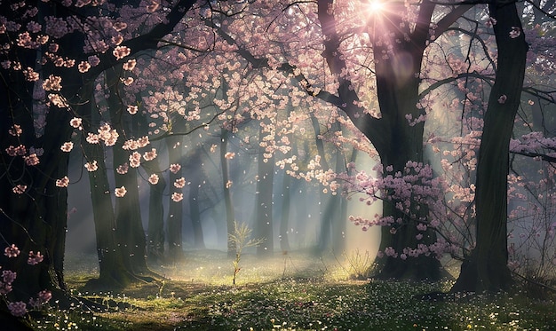El bosque se despeja con la luz solar que filtra a través de los árboles