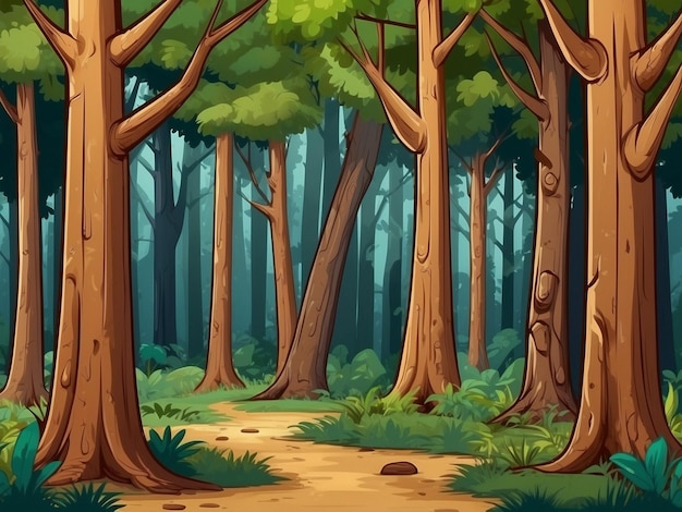 Bosque de dibujos animados Fondo Paisaje natural con árboles de hoja caduca