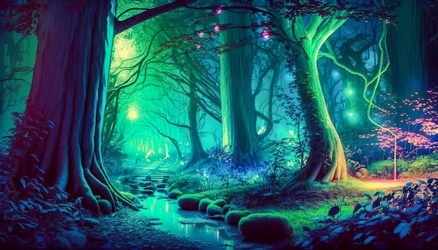 El bosque encantado Un bosque de fantasía IA generativa