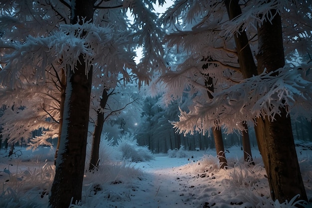 El bosque encantado la helada la Navidad cubierta de nieve