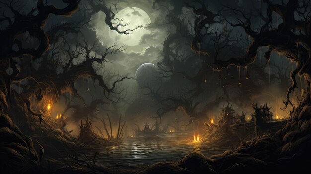 bosque espeluznante que conmemora Halloween