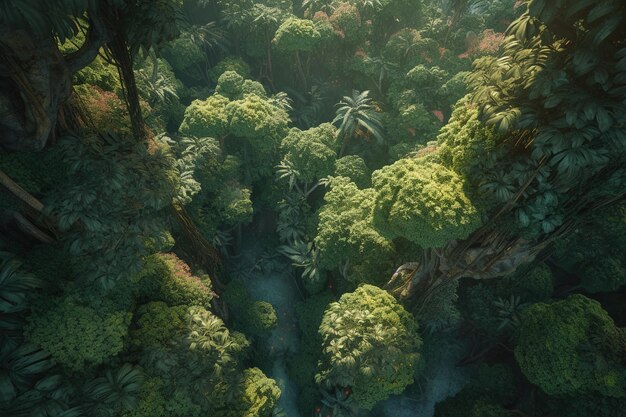 un bosque espeso y verde con una gran cantidad de árboles