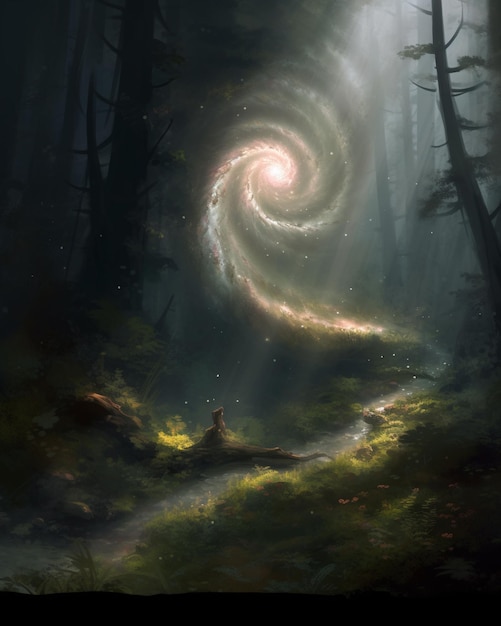 Un bosque con una espiral en el centro