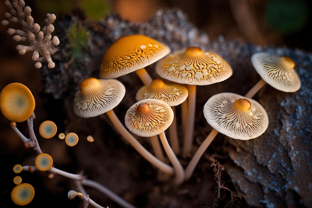 Bosque de esporas de hongos