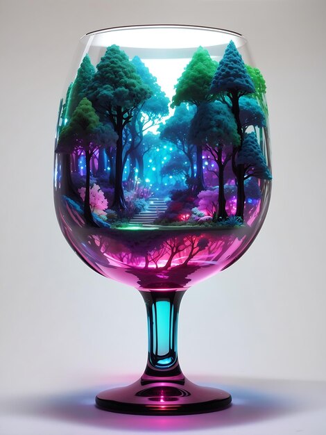 Bosque de fantasía en una copa de vino