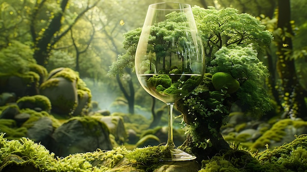 Foto bosque fantástico en una copa de vino