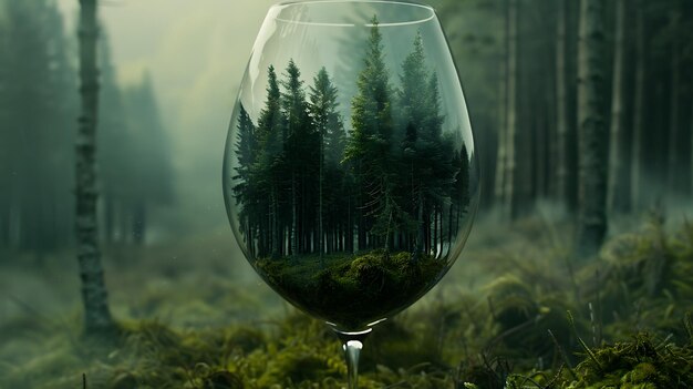 Foto bosque fantástico en una copa de vino