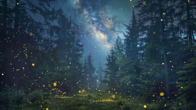 un bosque con flores amarillas y un fuego amarillo en el cielo