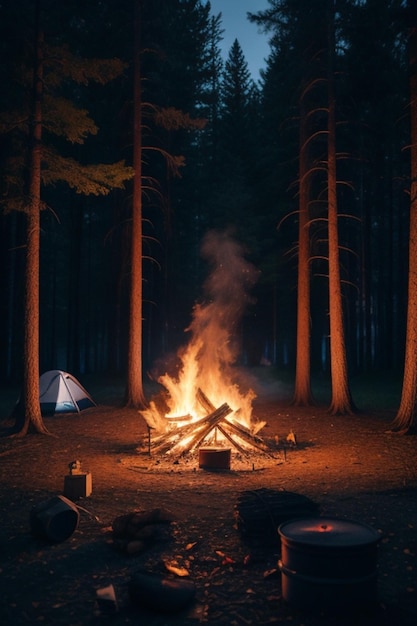 bosque de fogatas de campamento