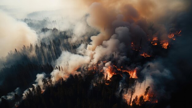 Foto bosque en el fuego vista desde el helicóptero resolución jigh