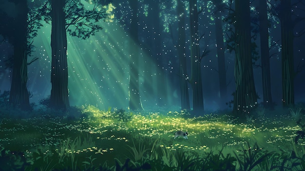un bosque con un gato en el bosque