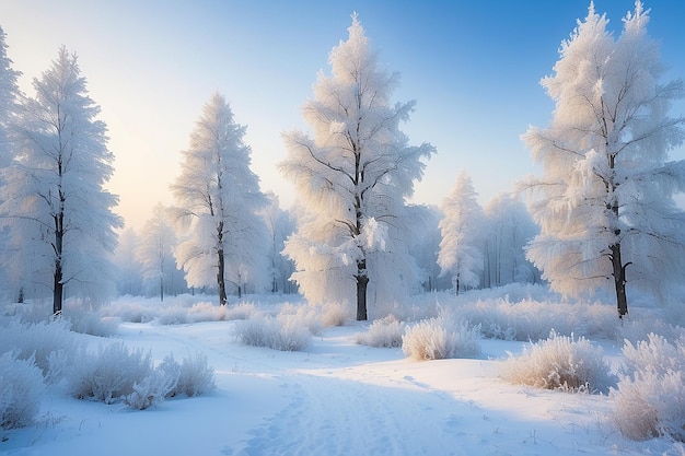 bosque en la helada paisaje de invierno