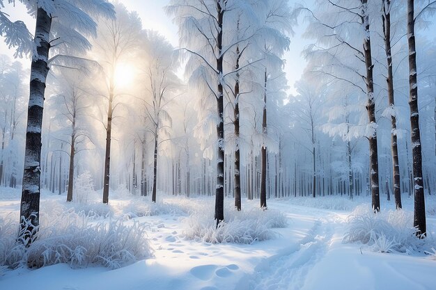 bosque en la helada paisaje de invierno