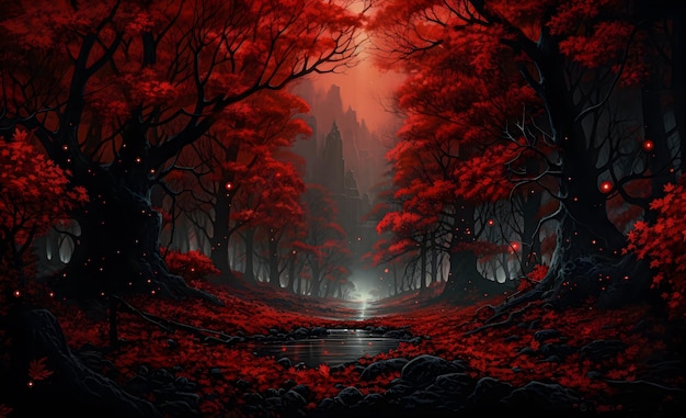 bosque de hojas rojas