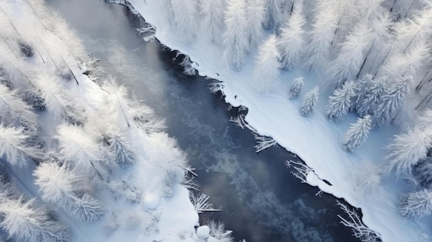 Bosque invernal en la nieve Vista de drones La belleza de la naturaleza invernal Árboles en la nieve