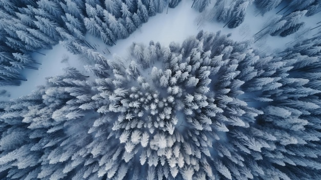 Bosque invernal en la nieve Vista de drones La belleza de la naturaleza invernal Árboles en la nieve