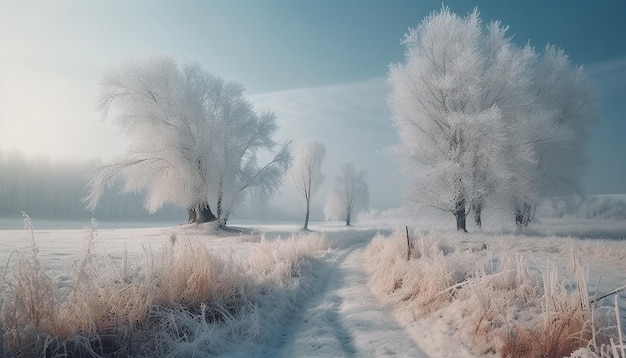 Bosque de invierno helado belleza tranquila en la naturaleza generada por IA