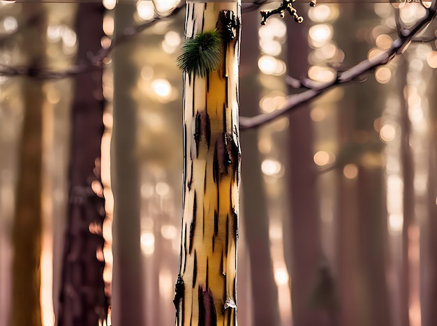 Bosque de invierno iluminado por líneas de tinta dorada