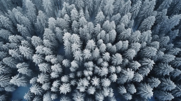 Un bosque en invierno vista desde arriba