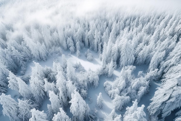 Bosque en invierno vista de arriba