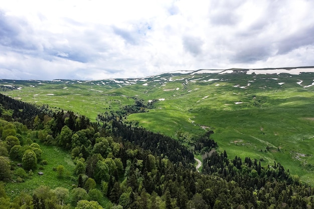 Un bosque junto a las rocas con vistas a los prados alpinos La meseta de LagoNaki en Adygea Rusia 2021