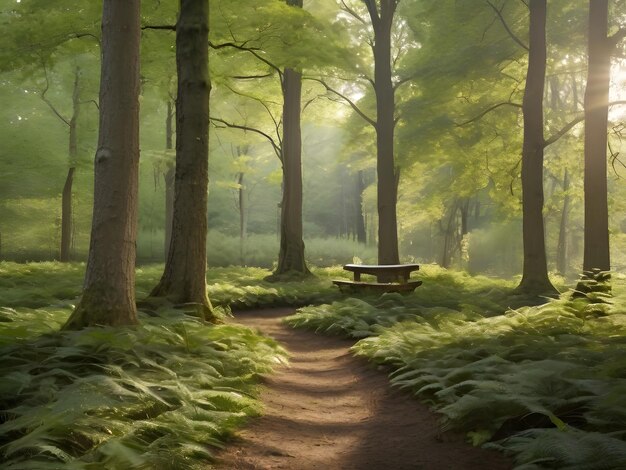 En el bosque la luz del sol se filtra a través de las hojas del árbol