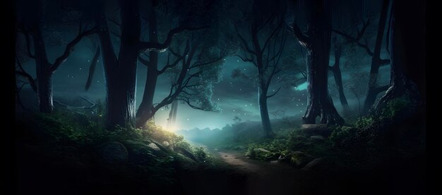 Bosque mágico de fantasía en la noche ai generado