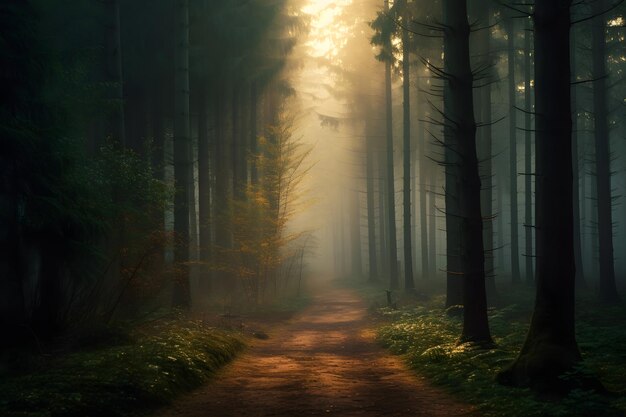 Bosque en la mañana mística